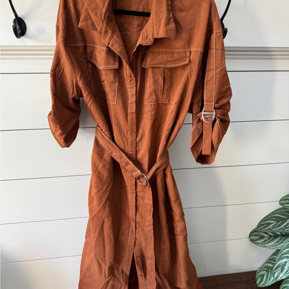 PrettyGarden Rust Button-Up Dress